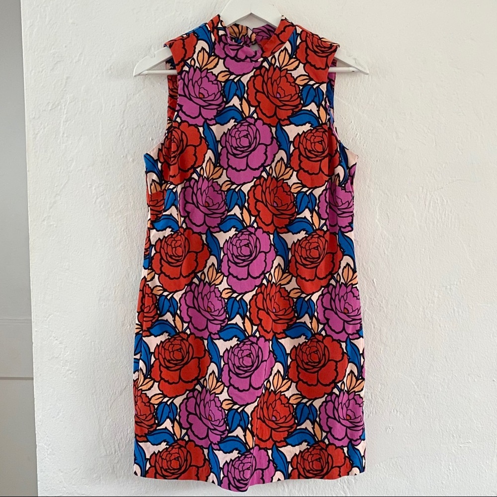 ASOS High Neck Shift Dress in Retro Floral Print / US 8